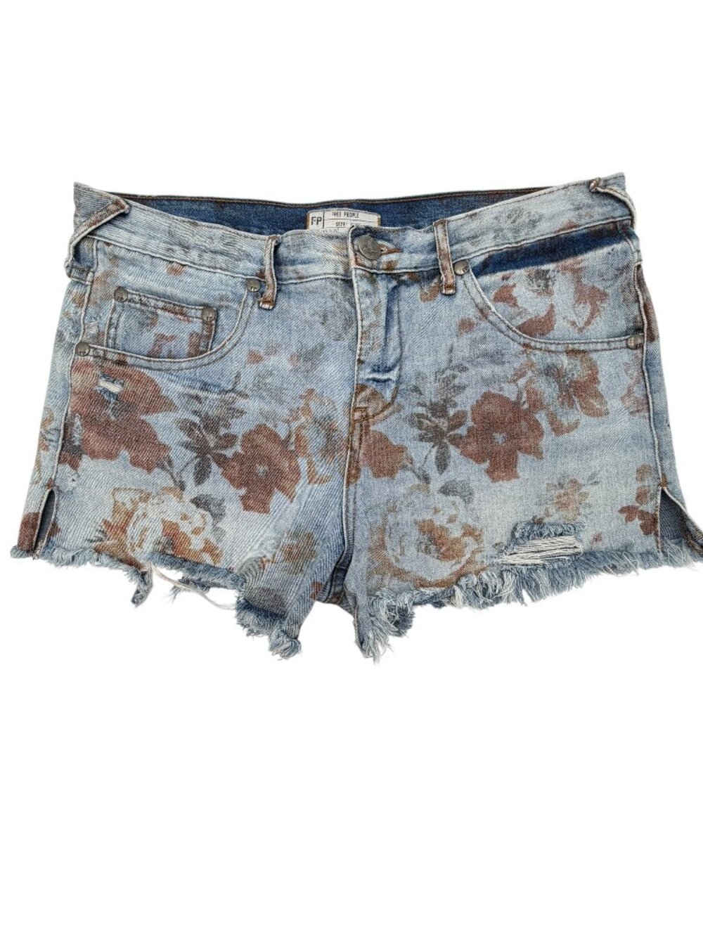 Free People Denim Floral Cut-Off Shorts
